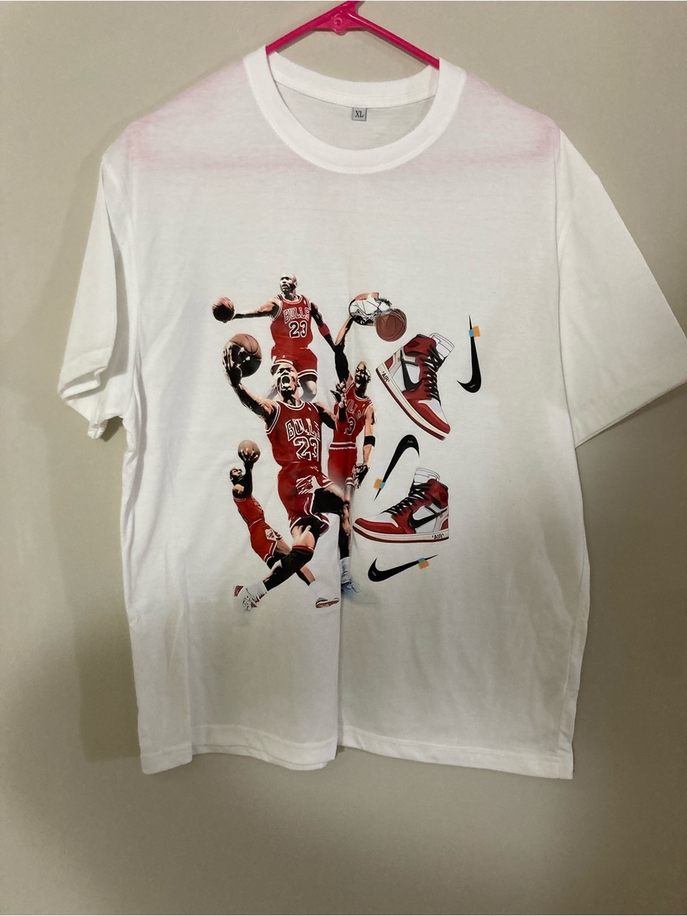 White Graphic Short Sleeve Tee with Red Basketball Print - Nike Style